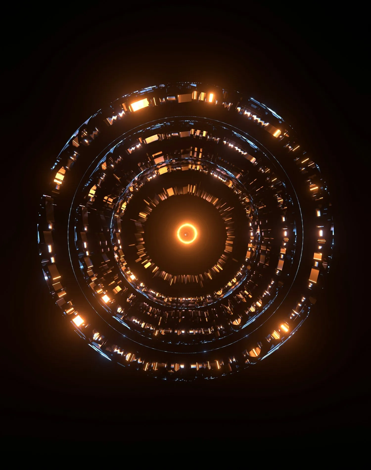 Des cercles lumineux concentriques autour d’un point de départ orange, comme une cible ou une boussole numérique